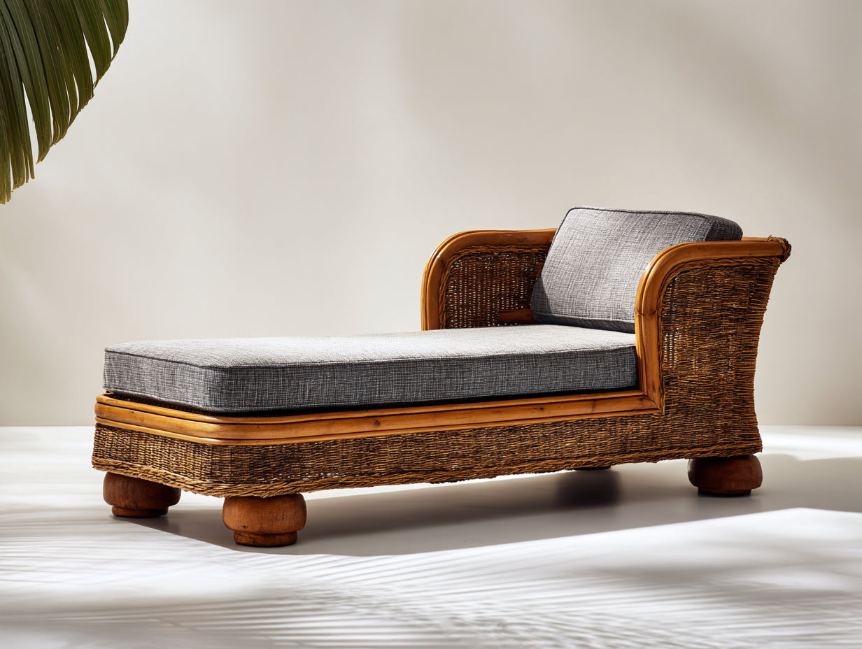 Tumbonas de ratán tejido 175 x 78 x 82 cm - Marrón natural - Diseño curvo con reposabrazos integrados