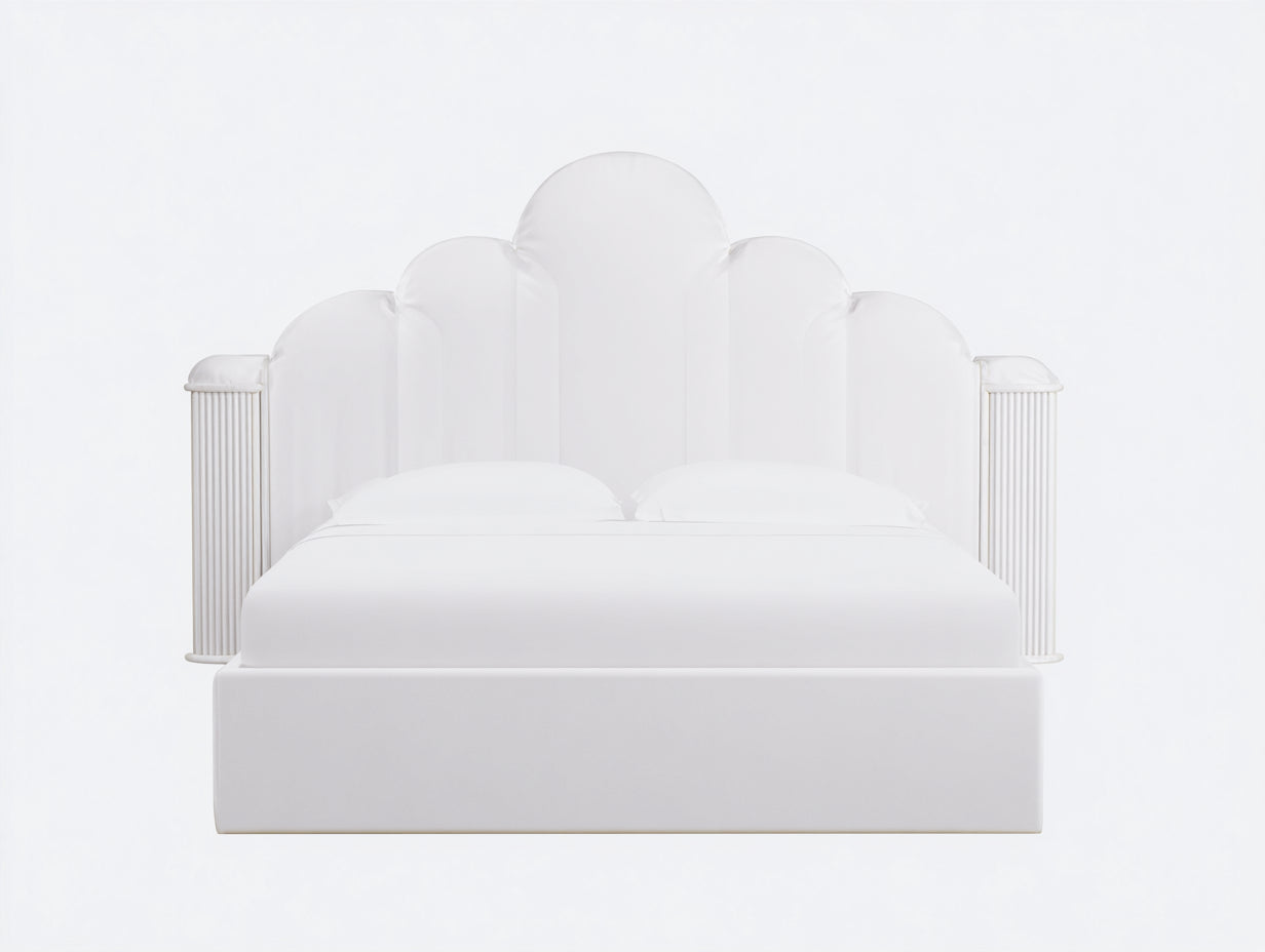 Camas dobles tapizadas 215 x 180 x 155 cm - Blanco - Diseño elegante con cabecero festoneado