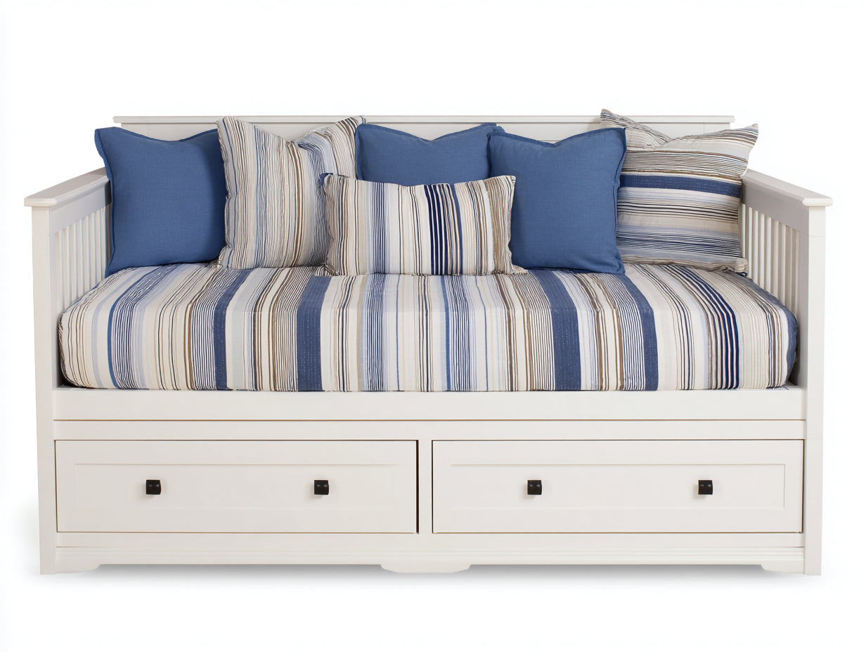 Sofás cama de madera con 2 cajones 209x99x94 cm - blanco azul y beige - diseño costero para dormitorio