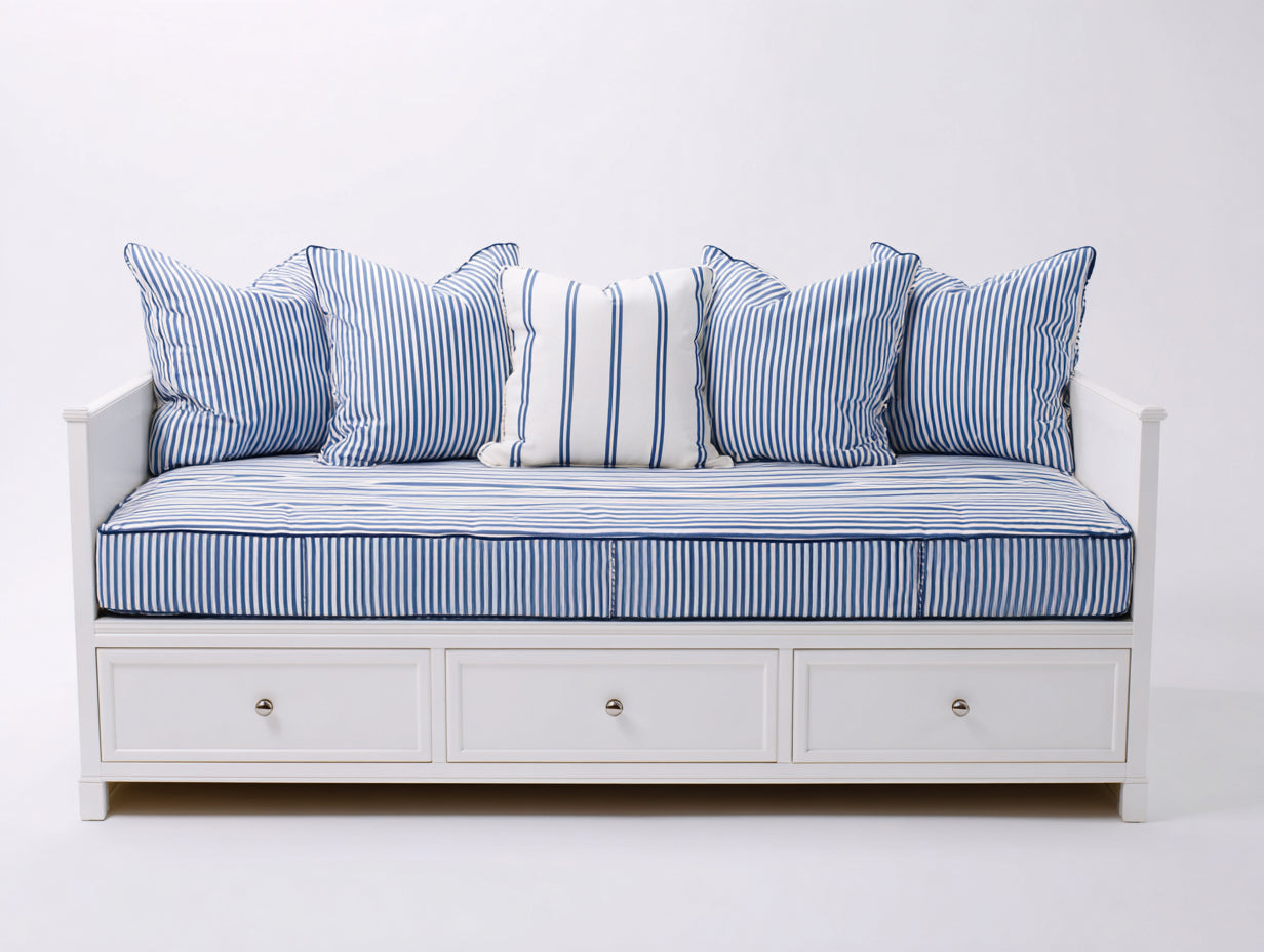 Sofás cama de madera con 3 cajones 210x98x88 cm - blanco y azul - diseño marinero para dormitorio