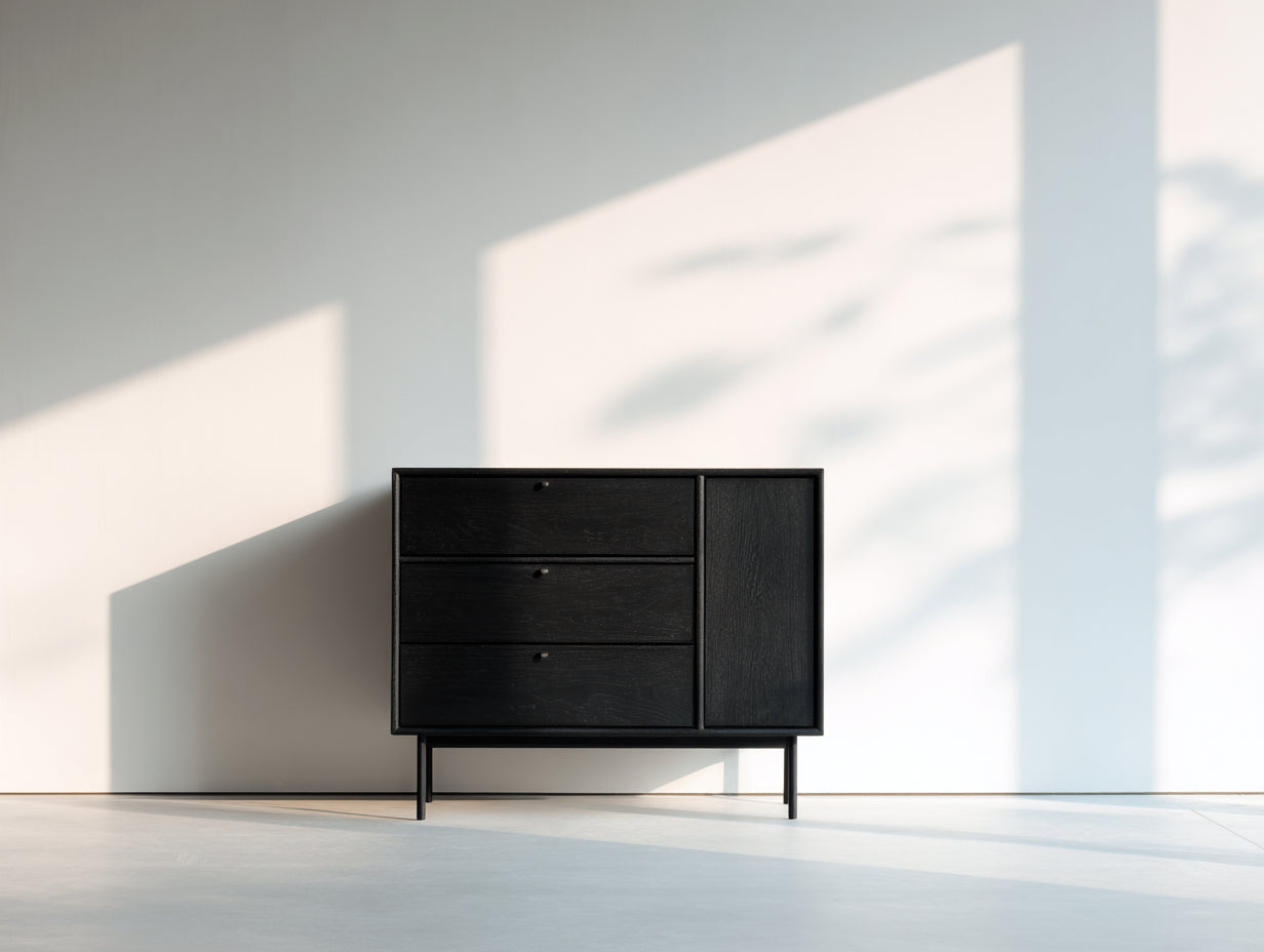 Mueble recibidor de madera con 1 puerta y 3 cajones 105x42x92 cm - negro - diseño moderno compacto para entrada