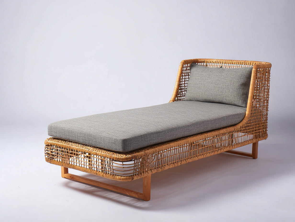 Tumbonas de ratán trenzado 190x80x86 cm - natural y gris - diseño abierto para terraza y jardín