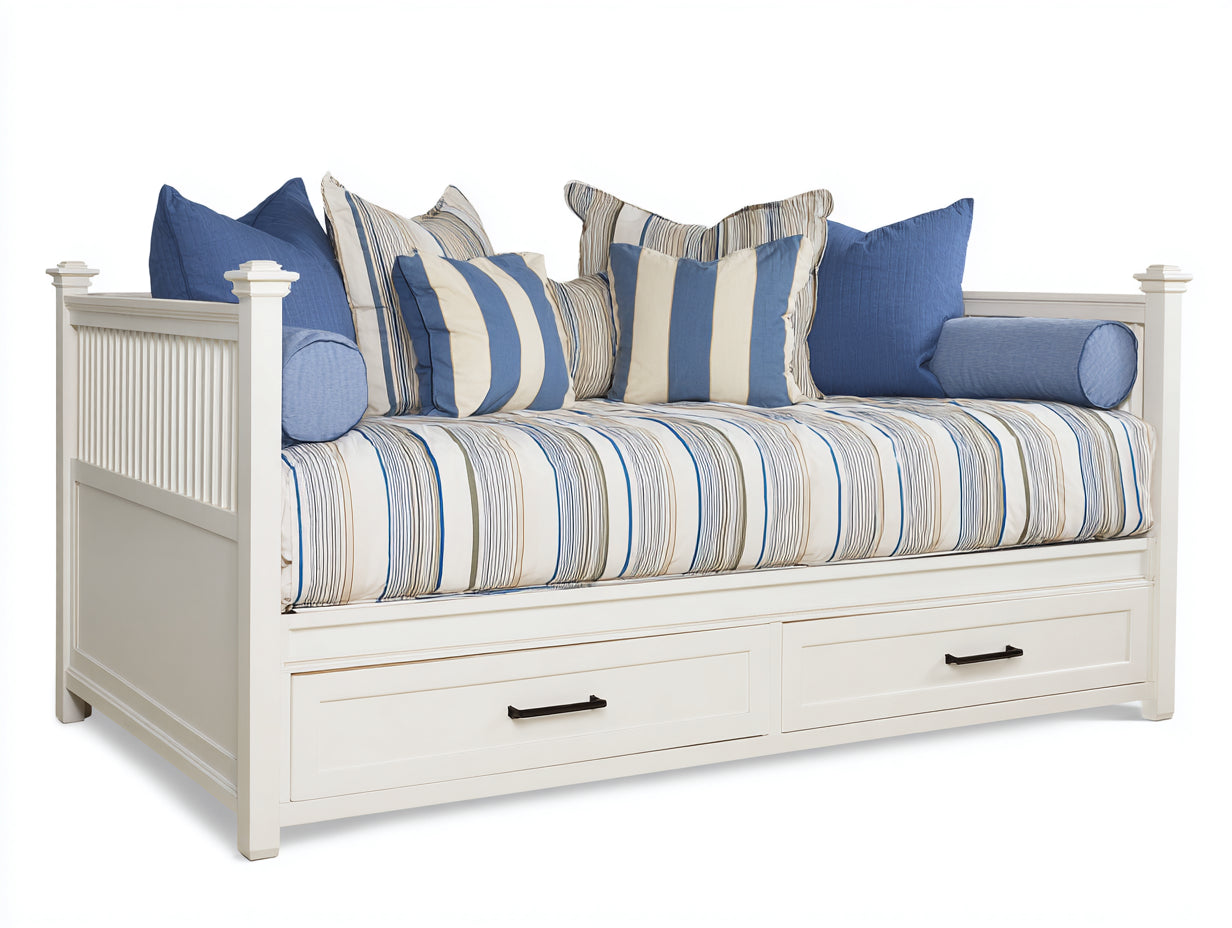 Sofás cama de madera 208 x 103 x 94 cm - Blanco y azul - Diseño costero con 2 cajones integrados