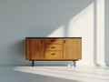 Mueble recibidor de madera 165 x 43 x 80 cm - Marrón natural y negro - Diseño moderno con 2 puertas y 3 cajones