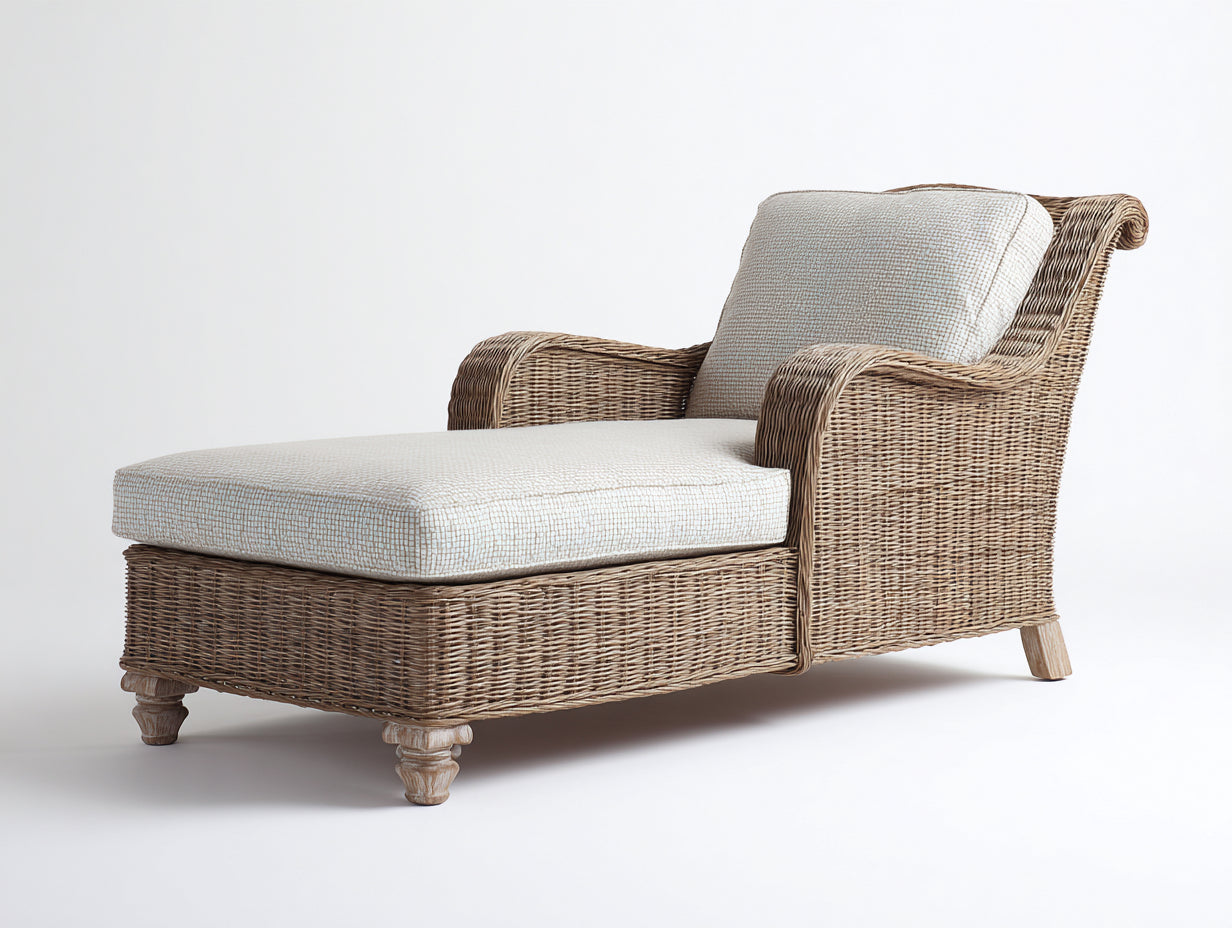 Tumbonas de ratán tejido 178 x 82 x 88 cm - Marrón natural - Diseño clásico con respaldo inclinado y reposabrazos