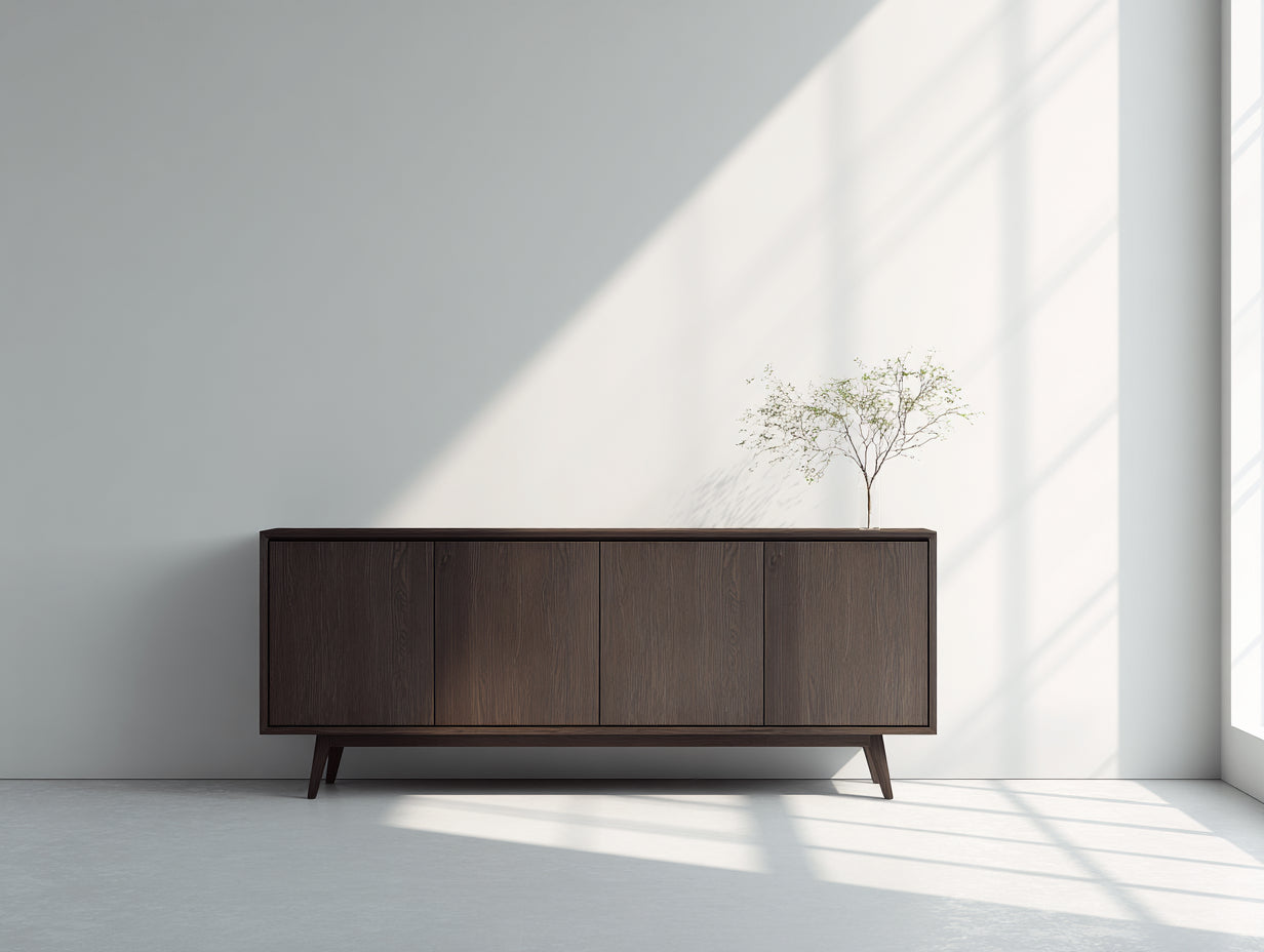 Mueble recibidor de madera 180 x 45 x 78 cm - Marrón oscuro - Diseño minimalista con 4 puertas