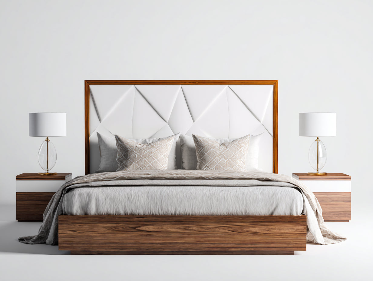 Cama doble de madera 200x160x125 cm - nogal oscuro-blanco - diseño moderno