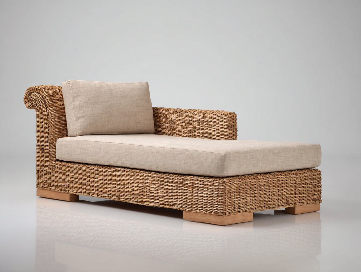 Tumbonas de ratán trenzado 190x82x78 cm - natural - diseño asimétrico para terraza y jardín