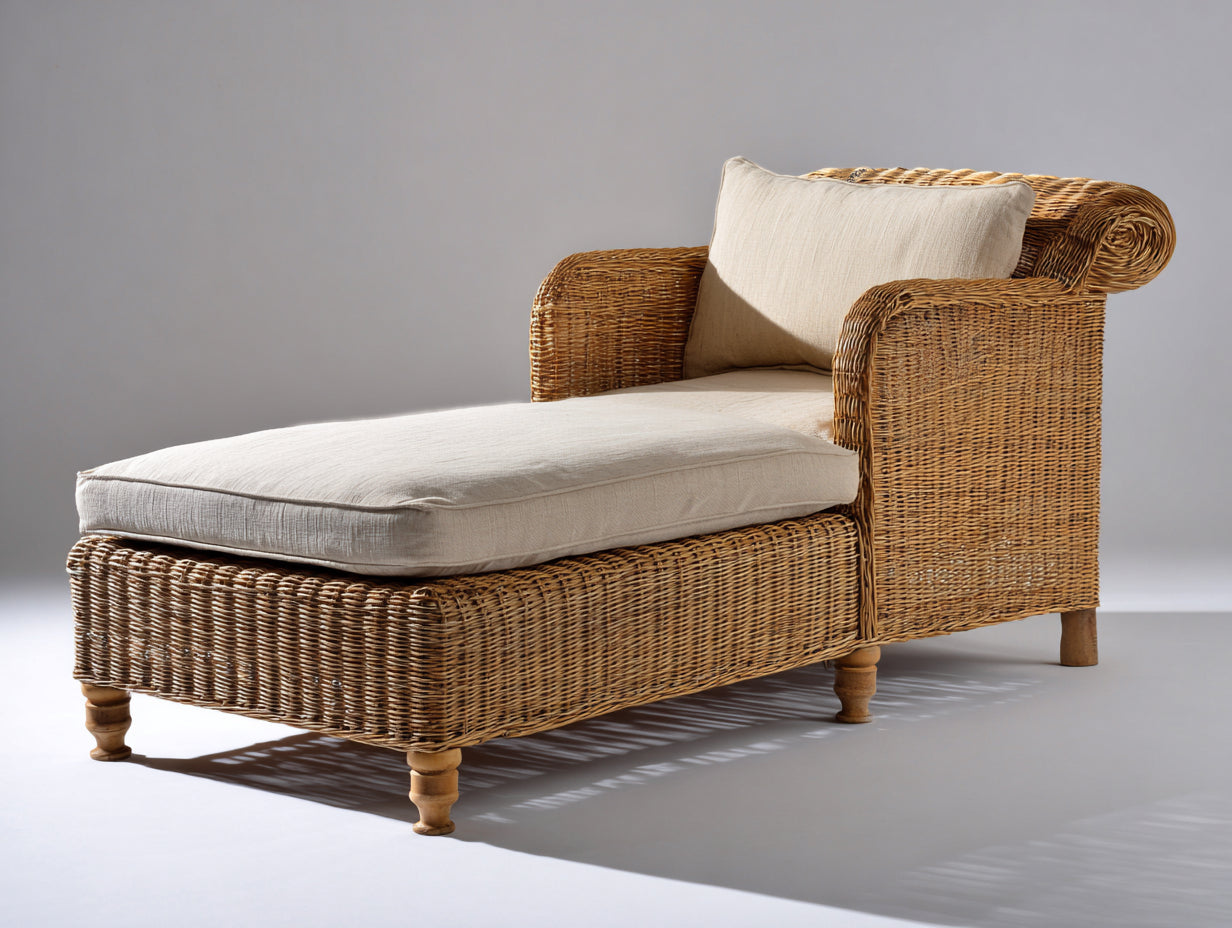 Tumbonas de ratán tejido 180 x 80 x 90 cm - Marrón natural - Diseño clásico con respaldo curvo y reposabrazos integrados