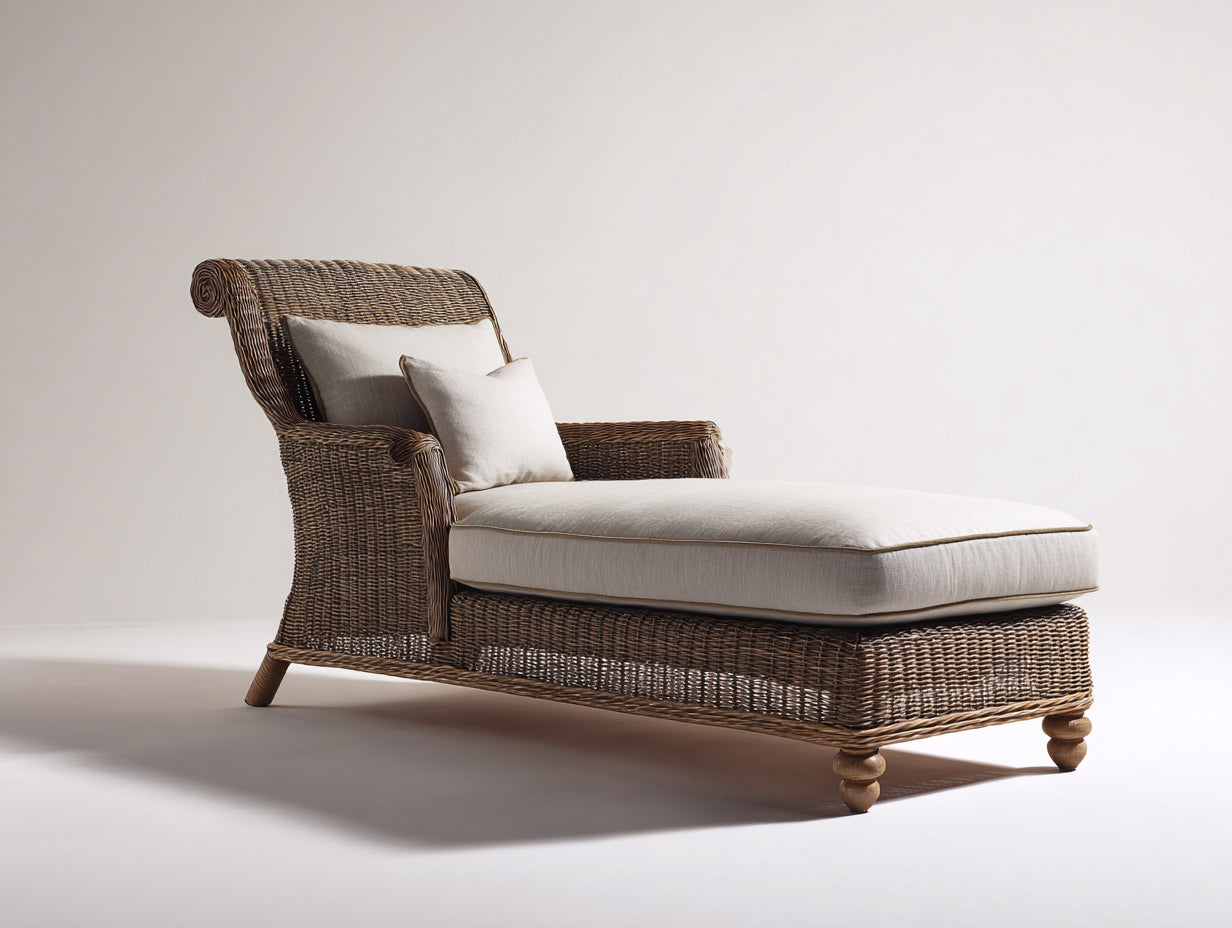 Tumbonas de ratán trenzado 192x84x96 cm - marrón natural - diseño clásico con respaldo alto para terraza y jardín