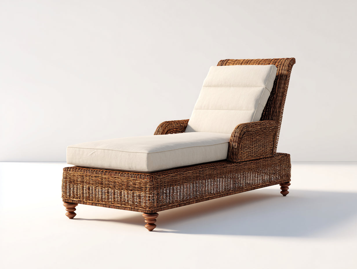Tumbonas de ratán tejido 185 x 82 x 98 cm - Marrón natural - Diseño clásico con respaldo alto y reposabrazos