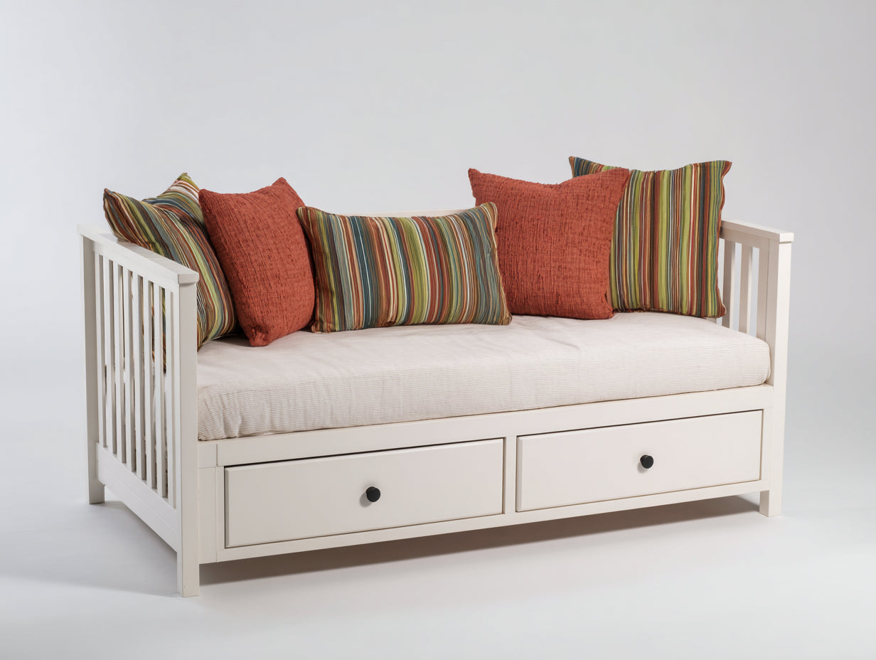 Sofás cama de madera con 2 cajones 205x96x90 cm - blanco y beige - diseño clásico para dormitorio