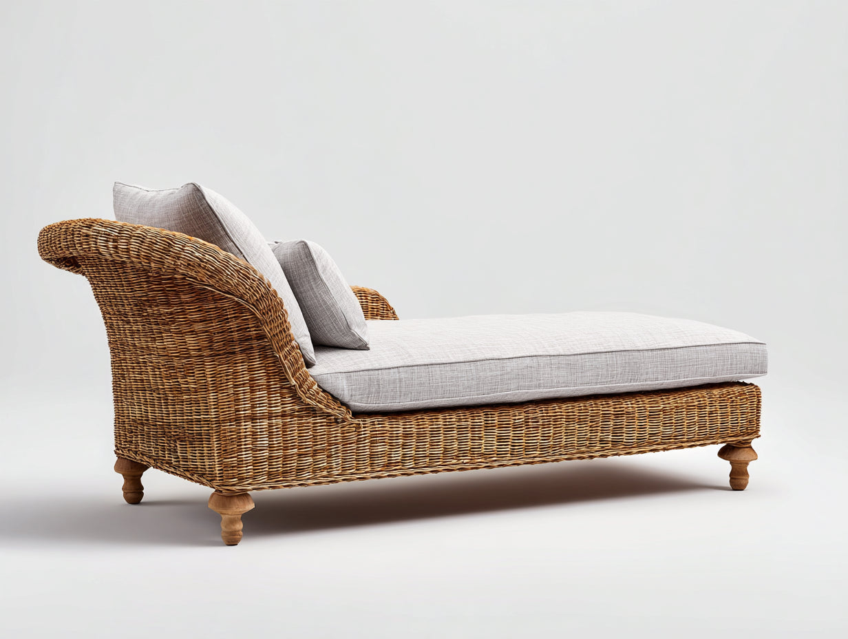 Tumbonas de ratán tejido 188 x 85 x 86 cm - Marrón natural - Diseño clásico con respaldo curvo y base alargada