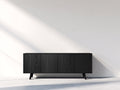 Mueble recibidor de madera 180 x 43 x 75 cm - Negro - Diseño minimalista con 4 puertas y vetas verticales