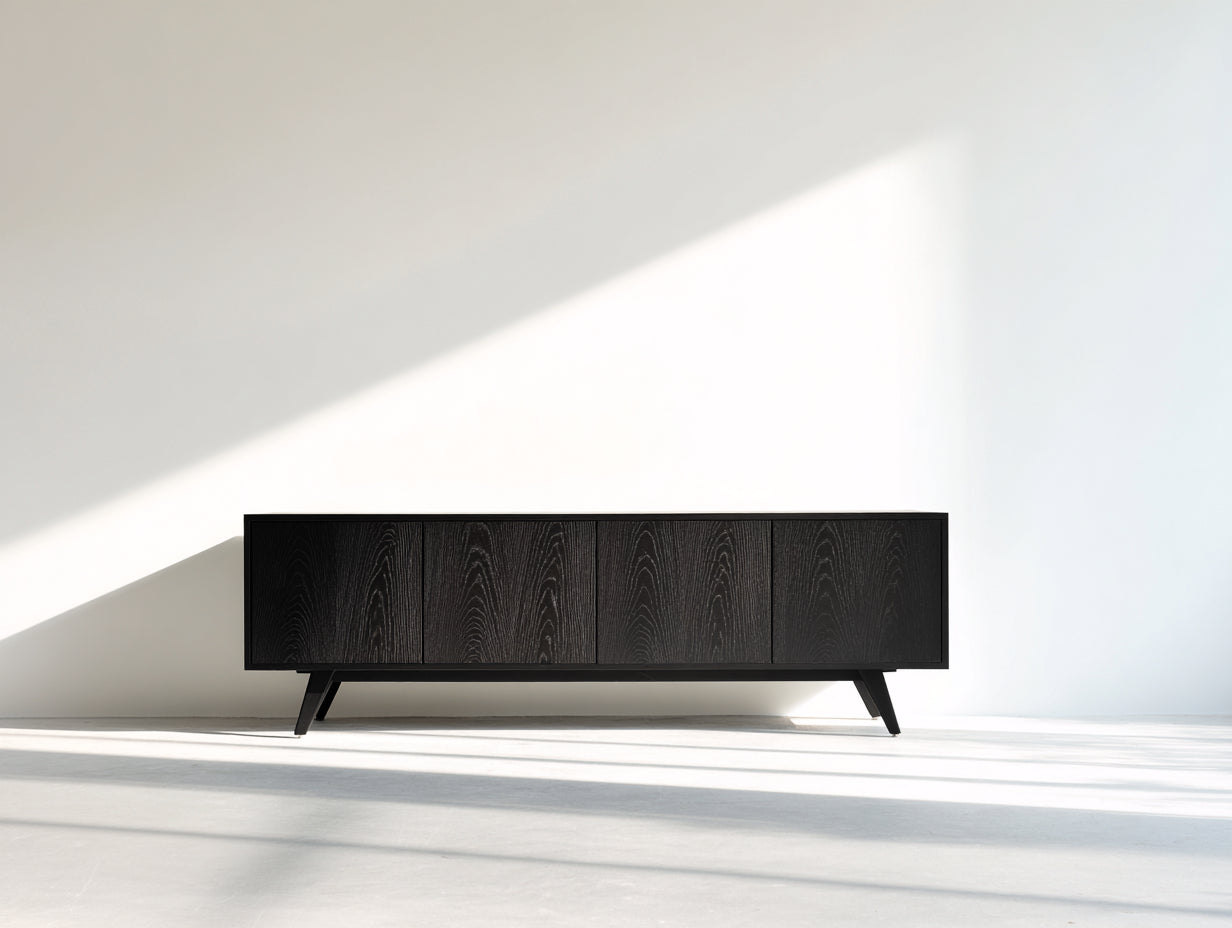 Mueble recibidor de madera con 4 puertas 175x42x72 cm - negro - diseño minimalista para entrada