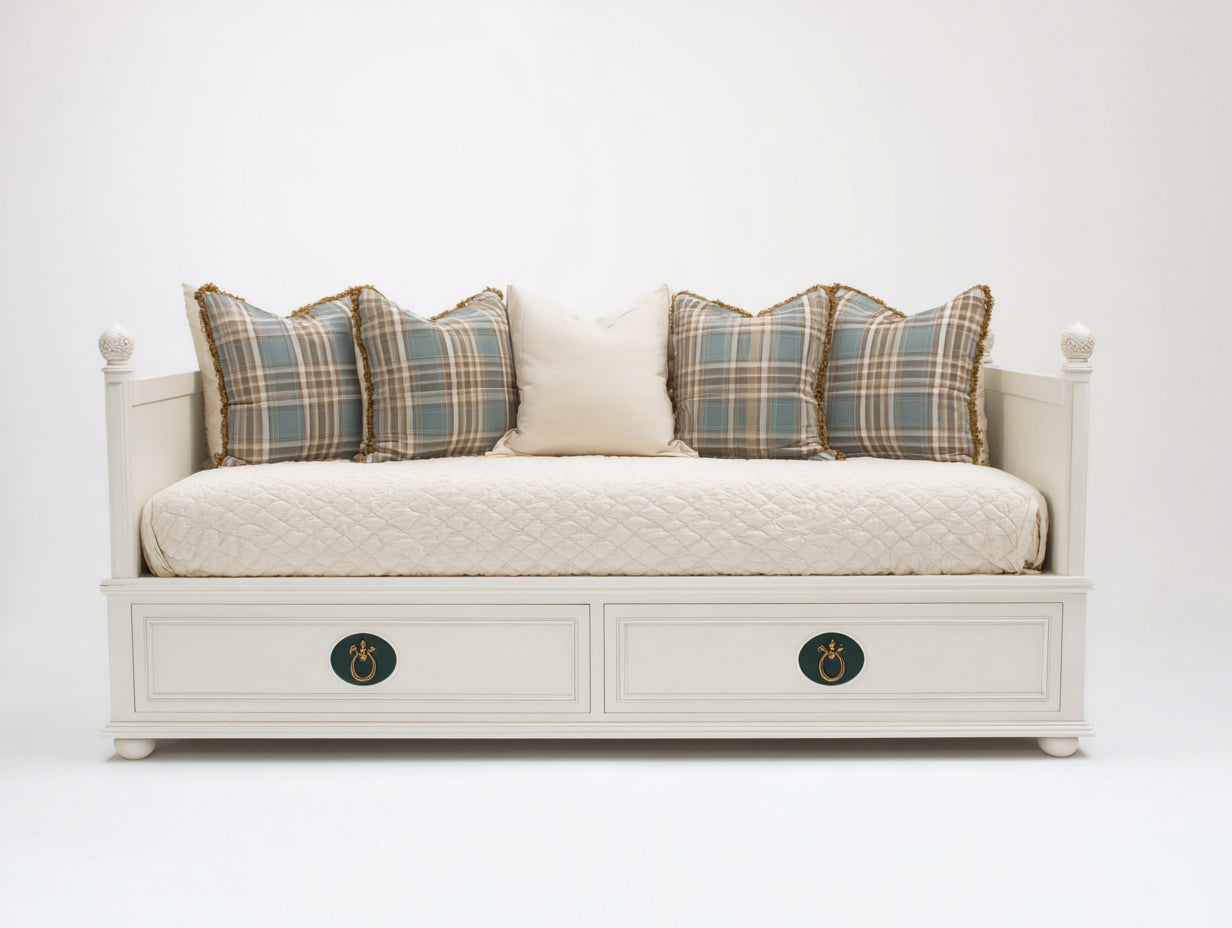 Sofás cama de madera con 2 cajones 210x98x96 cm - blanco marfil - diseño clásico para dormitorio