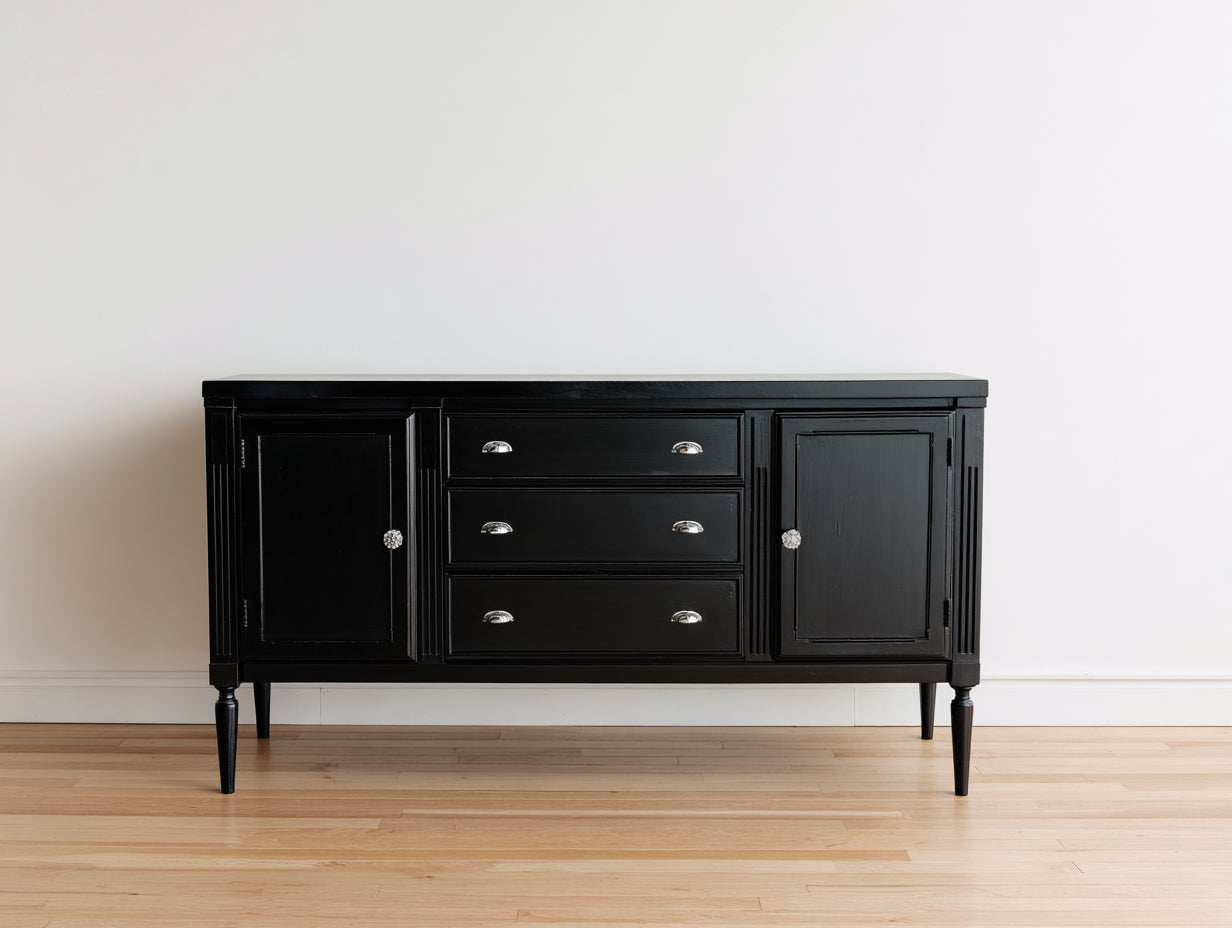 Mueble recibidor de madera 170 x 45 x 85 cm - Negro - Diseño clásico con 2 puertas y 3 cajones