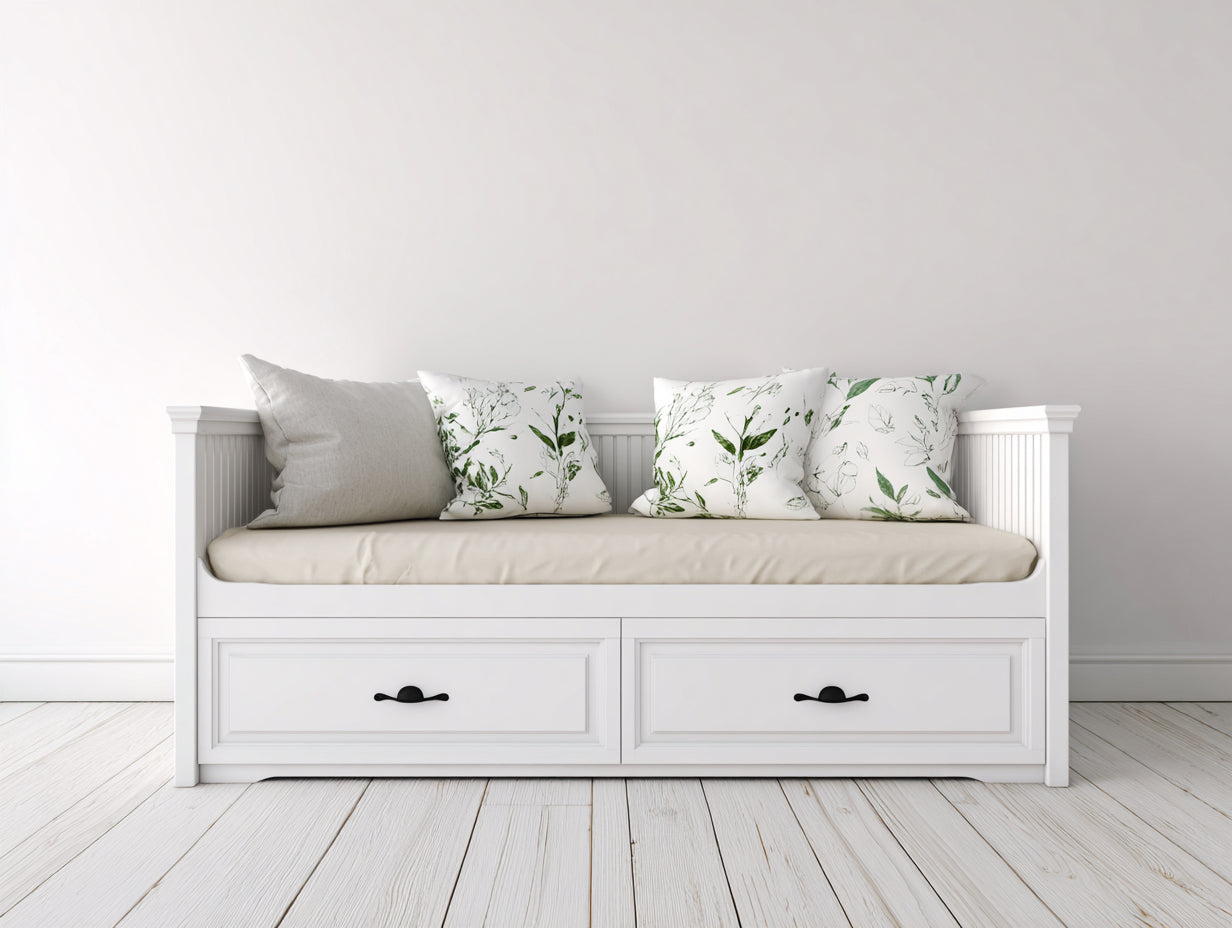 Sofás cama de madera con 2 cajones 205x95x92 cm - blanco y beige - diseño clásico para dormitorio