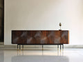 Mueble recibidor de madera con 4 puertas 180x44x82 cm - nogal y negro - diseño contemporáneo texturizado para entrada