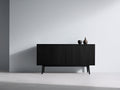 Mueble recibidor de madera con 4 puertas 160x42x82 cm - negro - diseño moderno acanalado para entrada