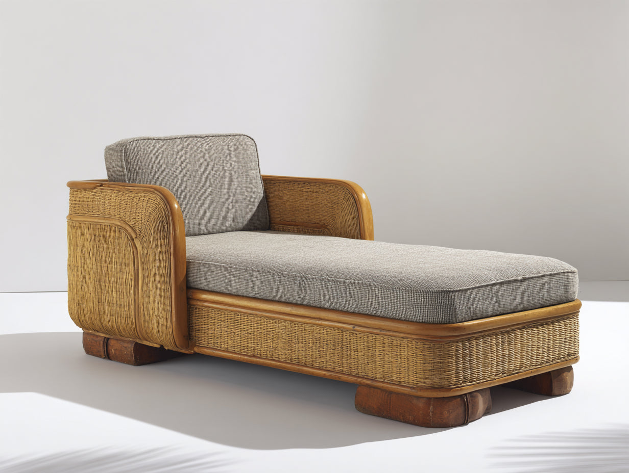 Tumbonas de ratán y madera 195x85x78 cm - natural - diseño curvo para terraza y jardín