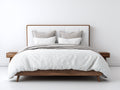 Camas dobles de madera con cabecero tapizado 215x180x115 cm - nogal y blanco - diseño moderno elevado para dormitorio