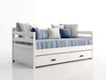 Sofás cama de madera 208 x 102 x 88 cm - Blanco y azul marino - Diseño moderno con 2 cajones inferiores