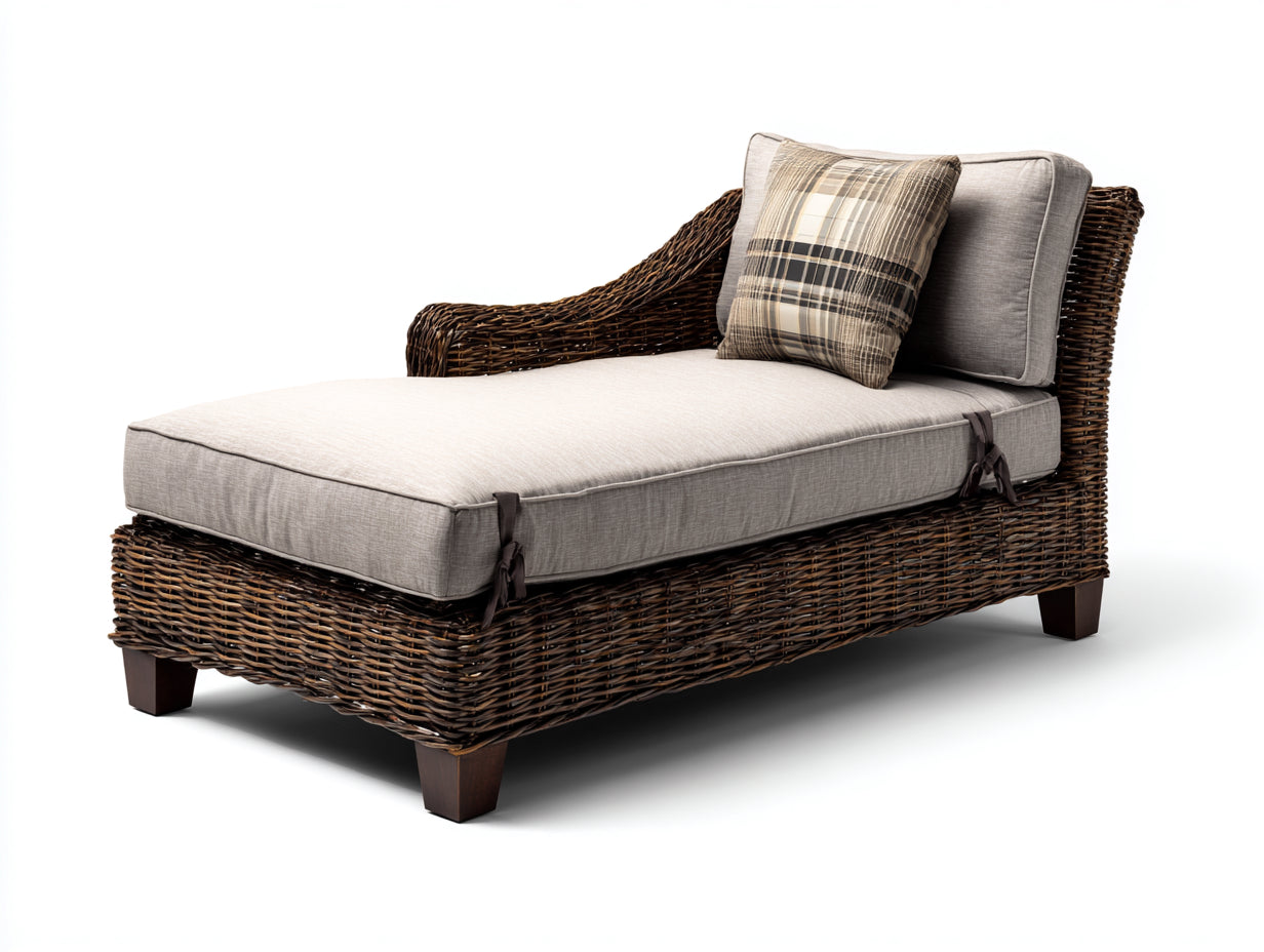 Tumbonas de ratán tejido 180 x 84 x 88 cm - Marrón oscuro y beige - Diseño curvo con respaldo inclinado y reposabrazos