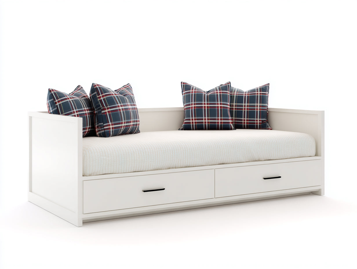 Sofás cama de madera 205 x 100 x 88 cm - Blanco - Diseño moderno con 2 cajones integrados