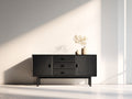 Mueble recibidor de madera 160 x 42 x 80 cm - Negro - Diseño moderno con 2 puertas y 3 cajones