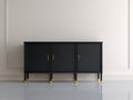 Mueble recibidor de madera con 3 puertas 155x42x88 cm - negro y dorado - diseño clásico para entrada