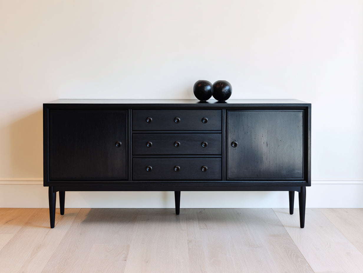 Mueble recibidor de madera 175 x 45 x 82 cm - Negro - Diseño clásico con 2 puertas y 3 cajones