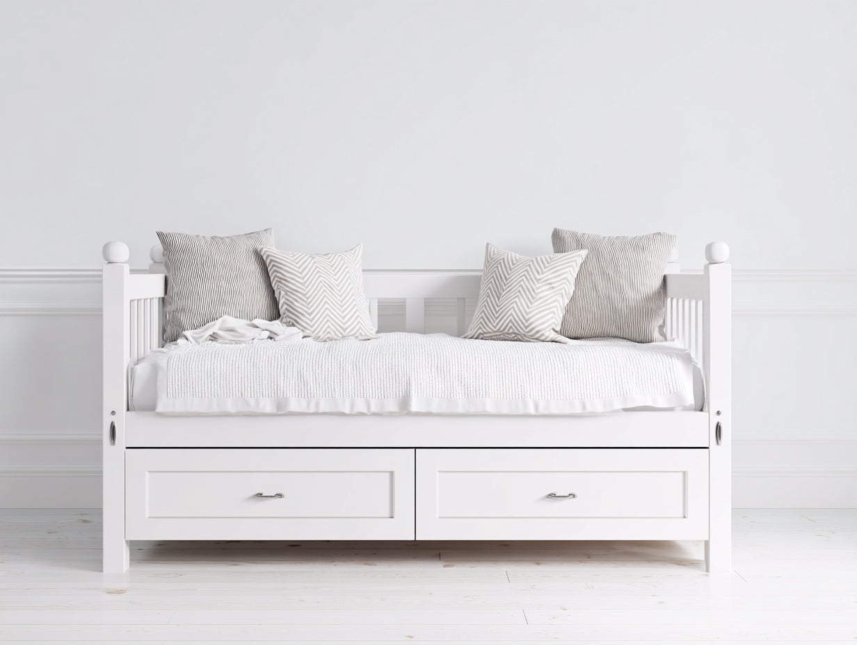 Sofás cama de madera 204 x 99 x 91 cm - Blanco - Diseño clásico con 2 cajones integrados