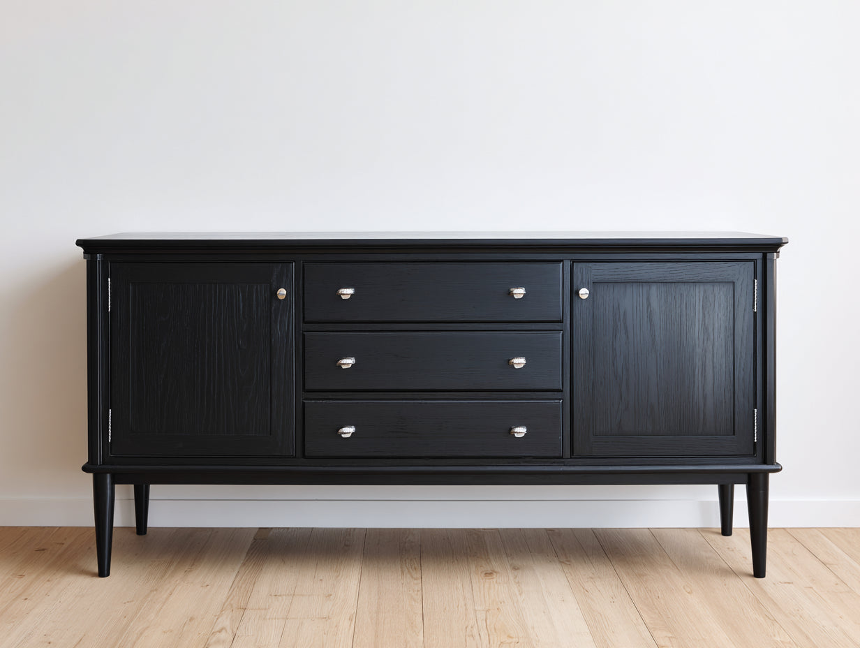 Mueble recibidor de madera con 2 puertas y 3 cajones 170x45x90 cm - negro - diseño clásico para entrada