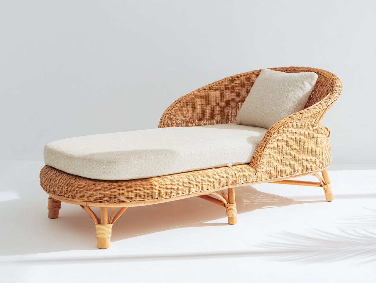 Tumbonas de ratán tejido 182 x 86 x 88 cm - Marrón natural y crema - Diseño curvo con respaldo envolvente